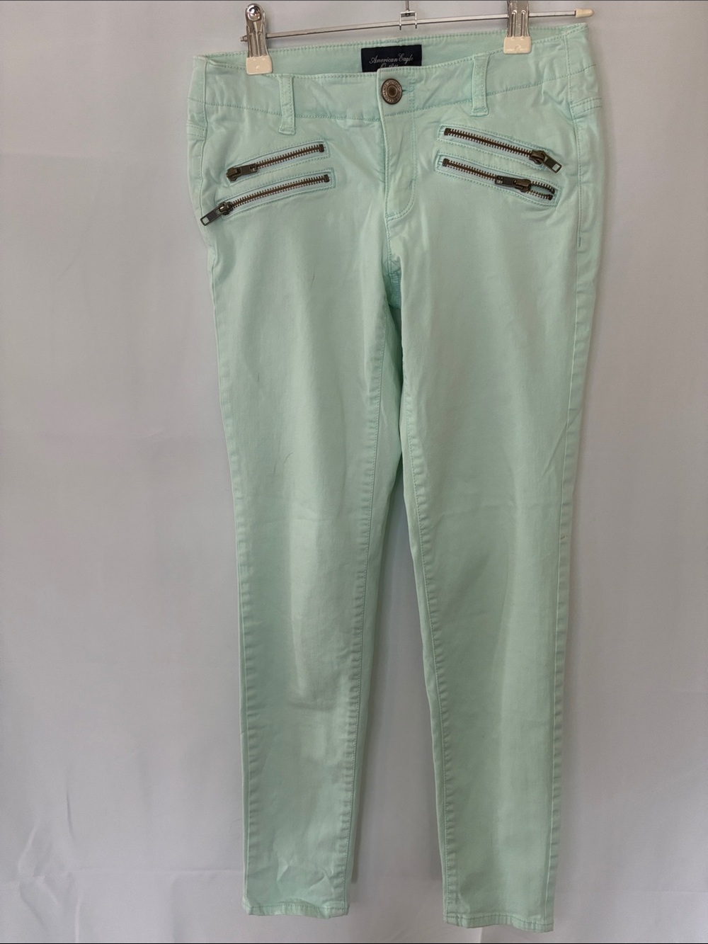 American Eagle Outfitters Mint Skinny Jeans with Front Zippers